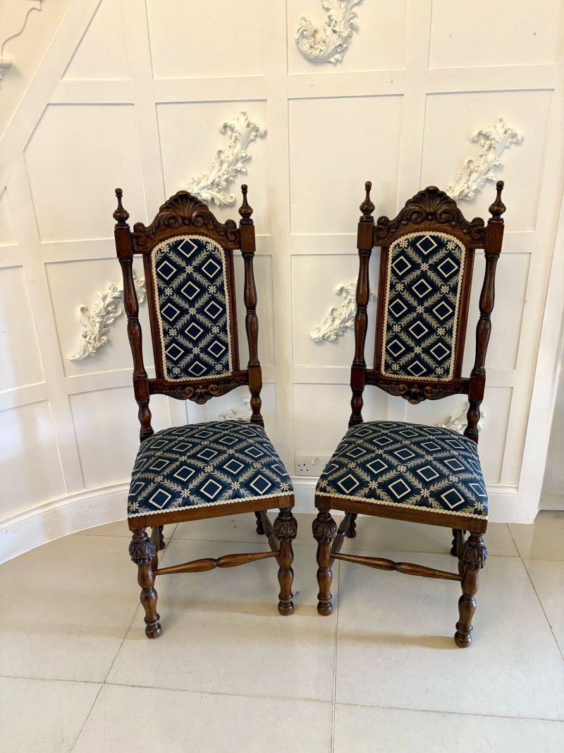 Antique Quality Victorian Pair of Carved Oak Side/Hall Chairs - Image 22